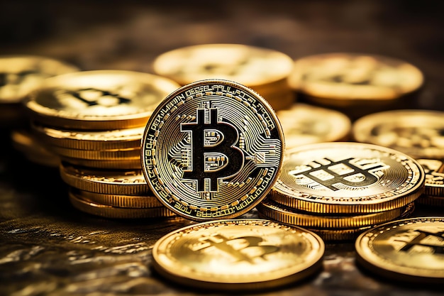 Bitcoin dorato criptovaluta digitale denaro futuristico Concetto di trading su Internet per affari tecnologici