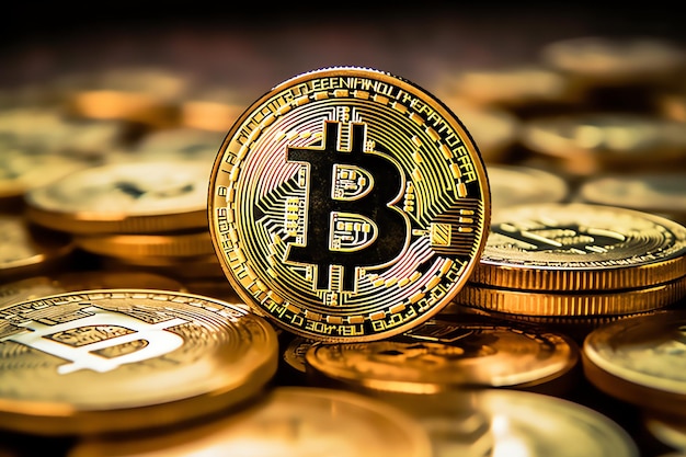 Bitcoin dorato criptovaluta digitale denaro futuristico Concetto di trading su Internet per affari tecnologici