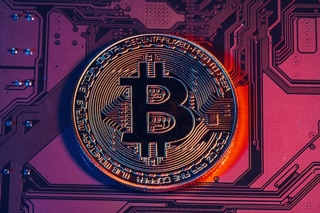 Bitcoin dorato e chip per computer