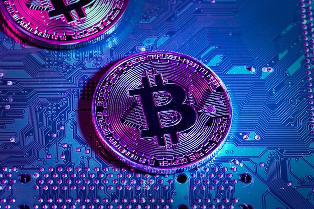 Bitcoin dorato e chip per computer