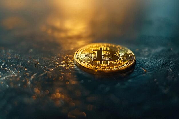 Bitcoin dorato su sfondo scuro Concetto Bitcoin Blockchain criptovalute