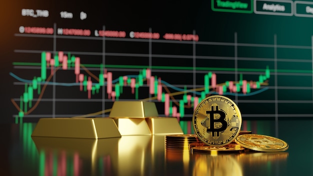 Bitcoin e criptovaluta concetto di investimento 3D rendering.