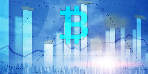 Bitcoin e diagramma Icona Crypto su sfondo futuristico Investimento del mercato azionario in borsa