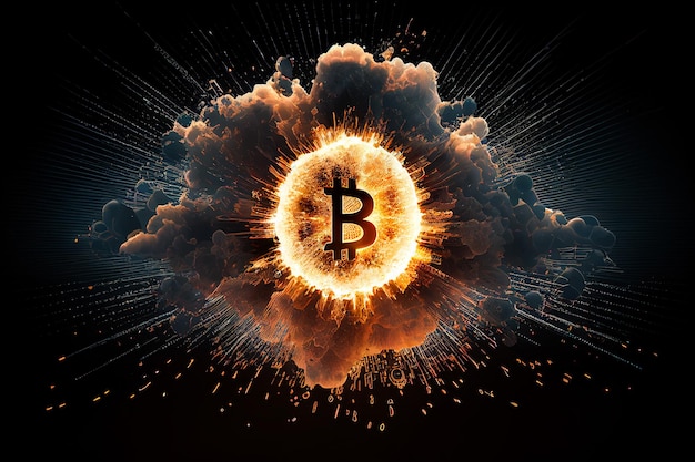 Bitcoin esplosivo è una criptovaluta che esplode e viene distrutta come una bomba scoppiata Generative AI