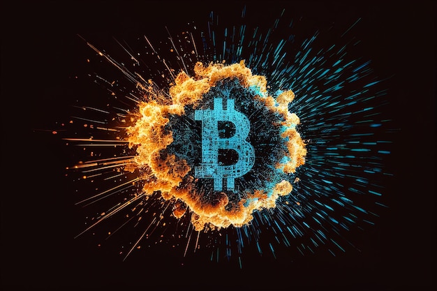 Bitcoin esplosivo è una criptovaluta che esplode e viene distrutta come una bomba scoppiata Generative AI