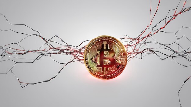 Bitcoin illuminato su un mucchio di rami