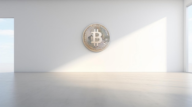 Bitcoin in una stanza bianca vuota