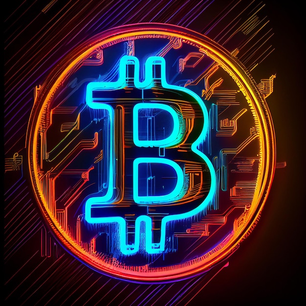 Bitcoin logo segno al neon bitcoin simbolo con luci al neon sfondo sfondo