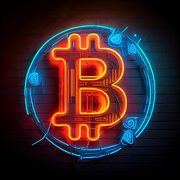 Bitcoin logo segno al neon bitcoin simbolo con luci al neon sfondo sfondo