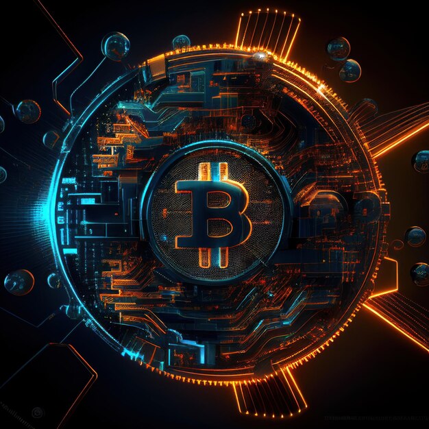 Bitcoin luminoso astratto in stile cyberpunk di Generative AI