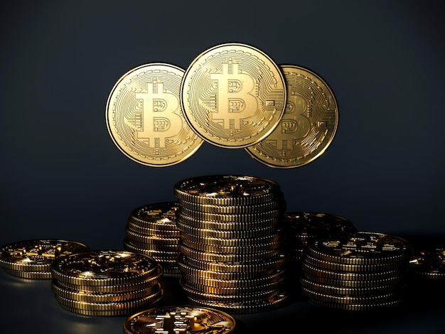 Bitcoin monete BTC mercato crittografico scambio finanziario criptovaluta crescita 3d rendering