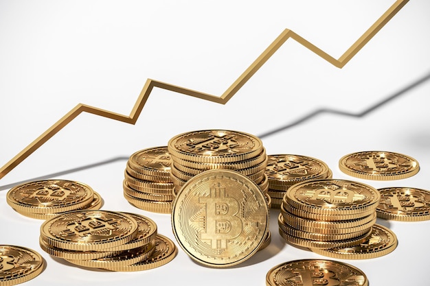 Bitcoin monete BTC mercato crittografico scambio finanziario criptovaluta crescita 3d rendering