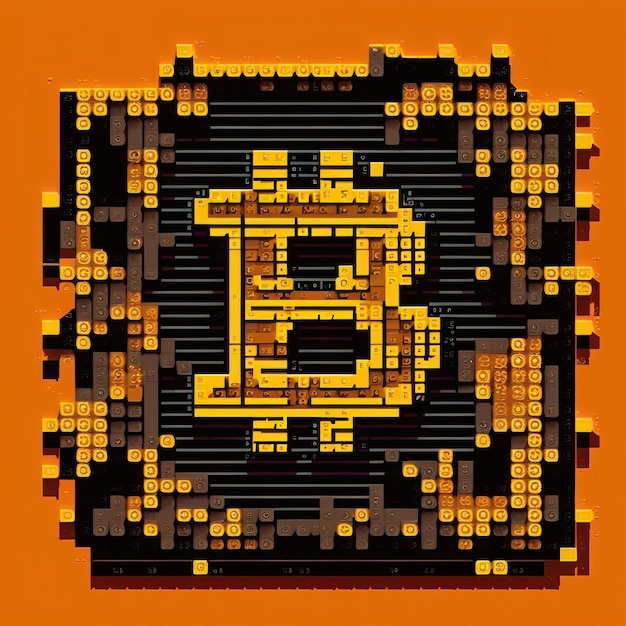 Bitcoin pixelato su sfondo arancione IA generativa