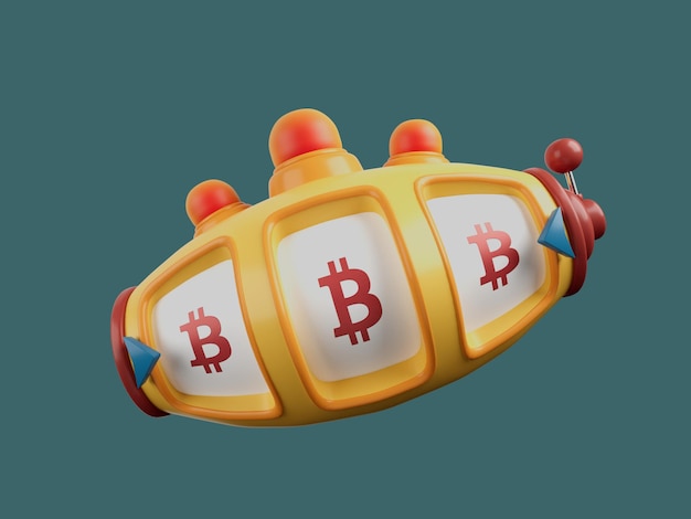 Bitcoin Slot Machine Fortuna Chance Jackpot Casino Gamble Win Crypto Currency Illustrazione 3D Rendering