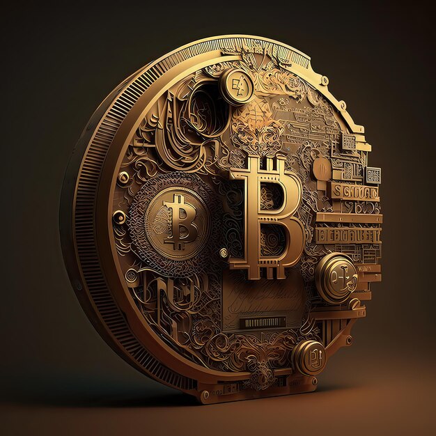 Bitcoin sotto forma di una porta sicura su uno sfondo isolato Criptovaluta blockchain transazioni finanziarie mining anonimato arte ad alta risoluzione intelligenza artificiale generativa