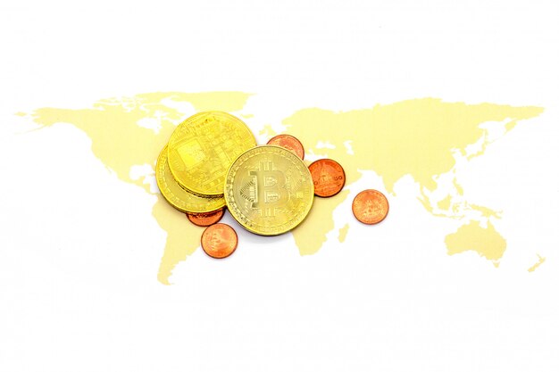 Bitcoin sulla mappa del mondo e su bianco