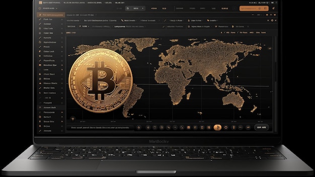 Bitcoin sullo sfondo del monitor del portatile Illustrazione vettoriale