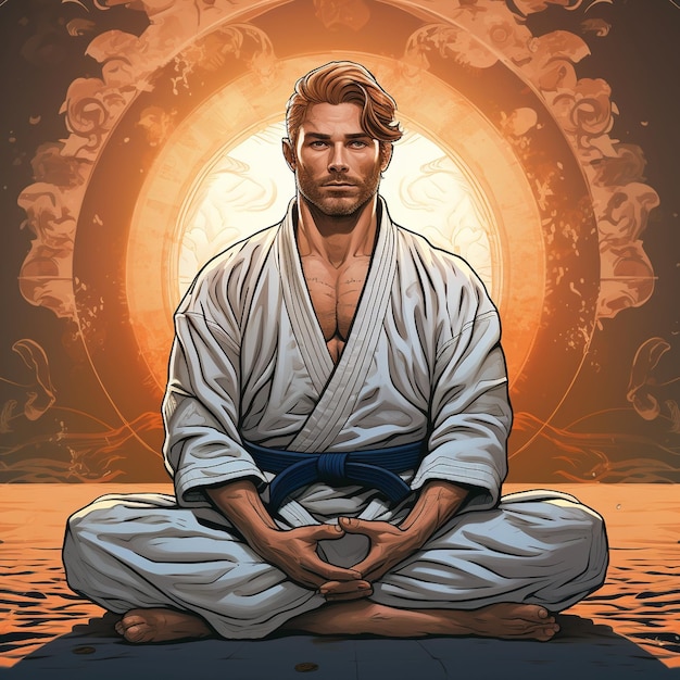 bjj combattente meditativo jiu jitsu judo judoka karate uomo seduto