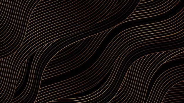 Black abstract background with golden wavy pattern