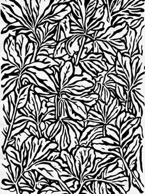 Black and White Botanical Pattern Unique Floral Shapes Art Print