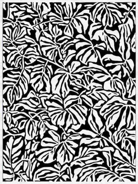 Black and White Botanical Pattern Unique Floral Shapes Art Print
