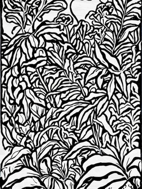 Black and White Botanical Pattern Unique Floral Shapes Art Print