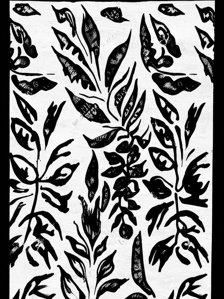 Photo black and white ink floral pattern artistic drawing reproduction
