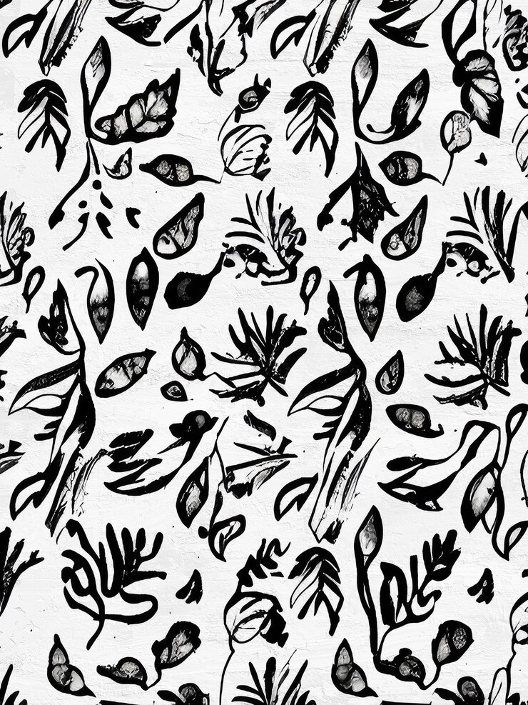 Photo black and white ink floral pattern artistic monochrome botanical drawing