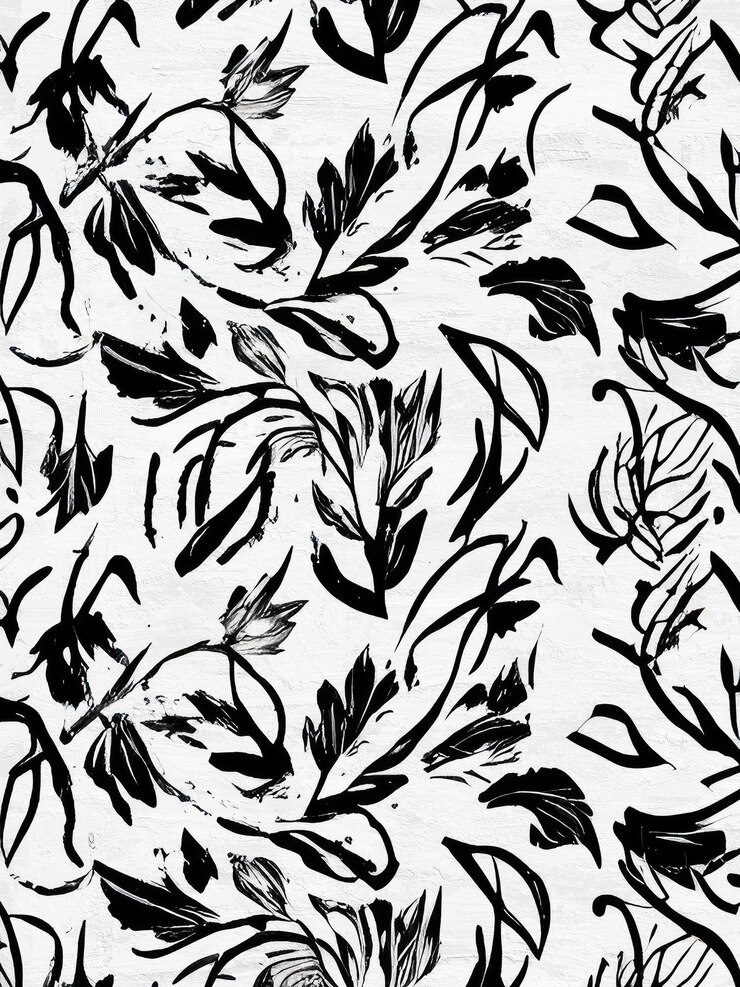 Photo black and white scandinavian floral pattern monochrome ink drawing