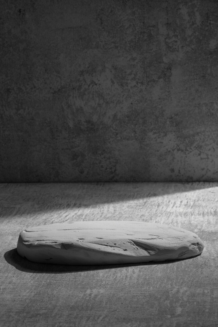 Black and white stone podium display gray mockup background Decorative textured stand for beauty products with copy space