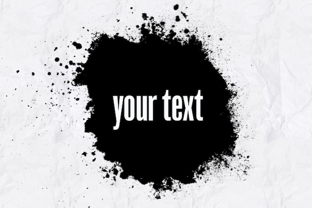 Black banner on a white crumpled sheet of paper. advertisement. round blot on a white backdrop. High quality photo
