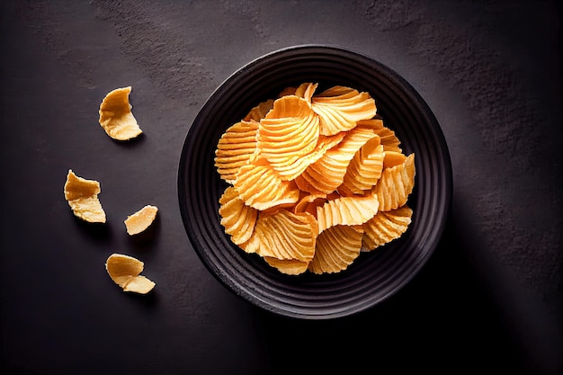 Black bowl chips vista dall'alto IA generativa IA generativa