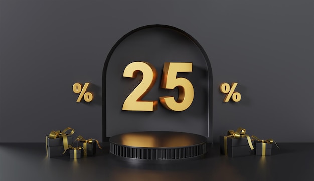 Black Friday: 25% di sconto con sfondo podio piedistallo