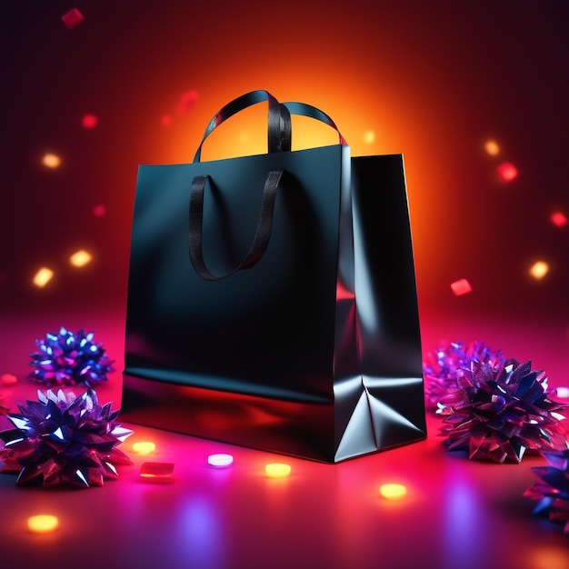 Black Friday con borsa per la spesa e confezione regalo Concetto di shopping online nel Black Friday