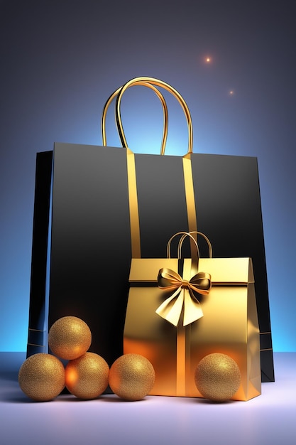 Black Friday con borsa per la spesa e confezione regalo Concetto di shopping online nel Black Friday