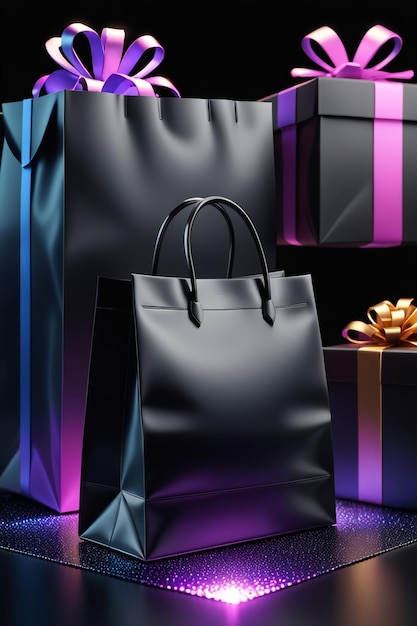 Black Friday con borsa per la spesa e confezione regalo Concetto di shopping online nel Black Friday