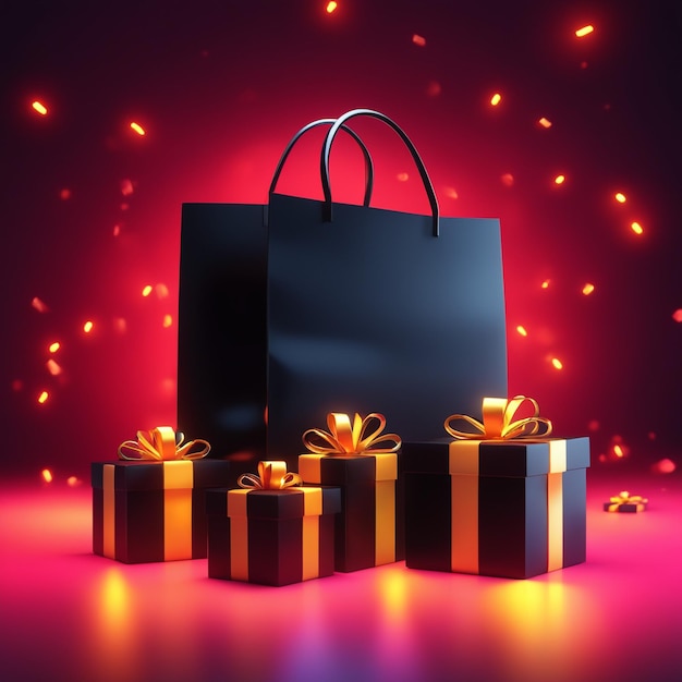 Black Friday con borsa per la spesa e confezione regalo Concetto di shopping online nel Black Friday