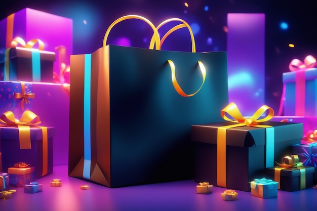 Black Friday con borsa per la spesa e confezione regalo Concetto di shopping online nel Black Friday