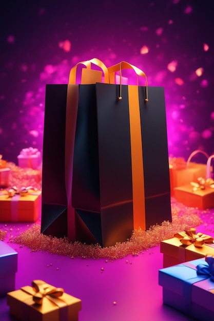 Black Friday con borsa per la spesa e confezione regalo Concetto di shopping online nel Black Friday