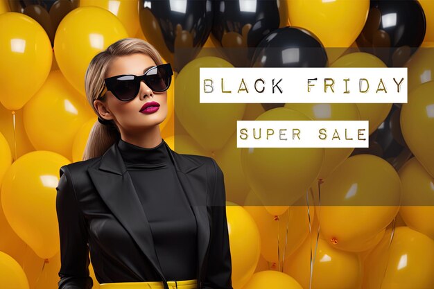 Black Friday Super Sale Sorridente bella giovane donna tenere pacchetti di borse con gli acquisti