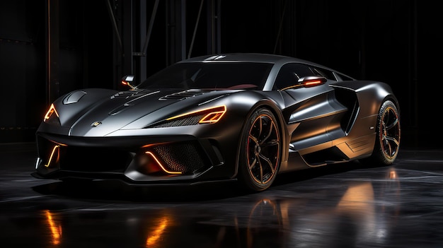 Black Futuristic Super Car in Spotlight sfondo estetico