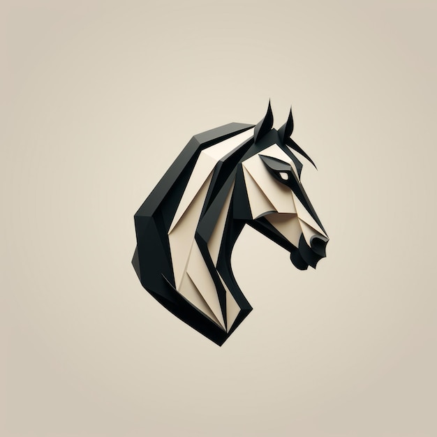 Black Horse Head Logo Design Vettore piatto con sfaccettature cubiste
