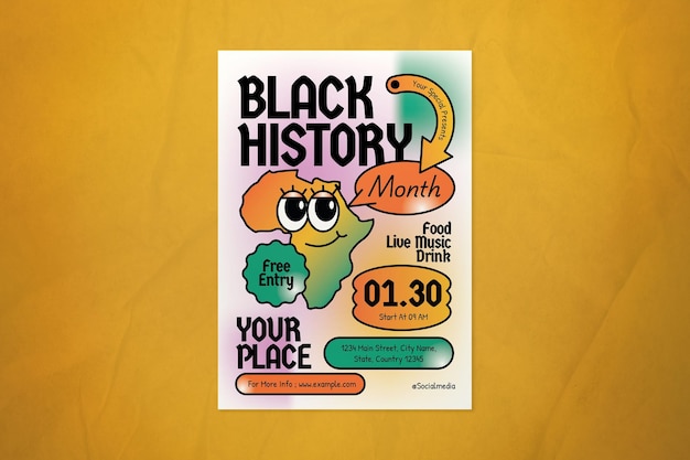 Black Orange Quirky Illustration Mese della Storia Nera Flyer sui social media