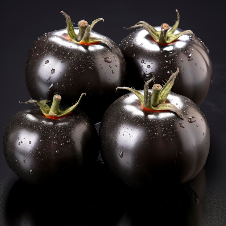 Black tomato vegetables isolated on white background