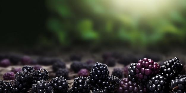 Blackberry frutta organica copia spazio sfondo sfocato AI generativa