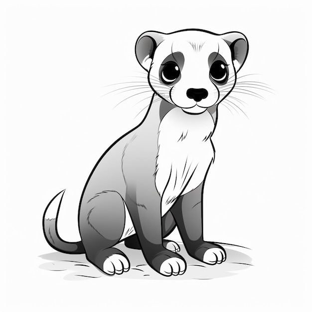 Blackfooted Ferret amore carino disegnato a mano carino libro da colorare kawaii line art