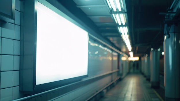 Blank Billboard Banner Light box nella stazione della metropolitana Generative AI