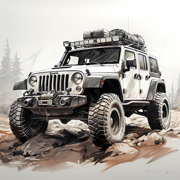 Blank Canvas Adventure Sketching the White Jeep Rubicon (Avventura su tela bianca)