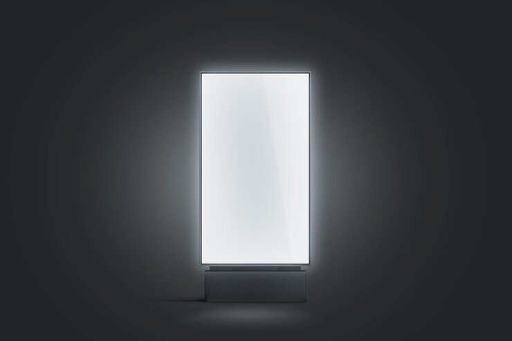 Photo blank white glowing pylon mockup isolated in darkness 3d rendering empty luminous advertising