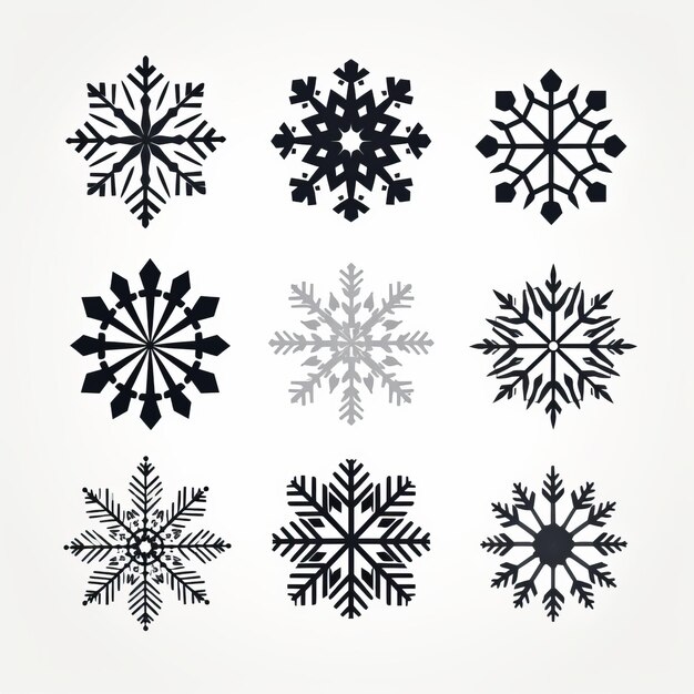 Blizzard Themed Vector Art Simmetrical Black And White Snowflakes (Flocchi di neve bianchi e neri simmetrici)